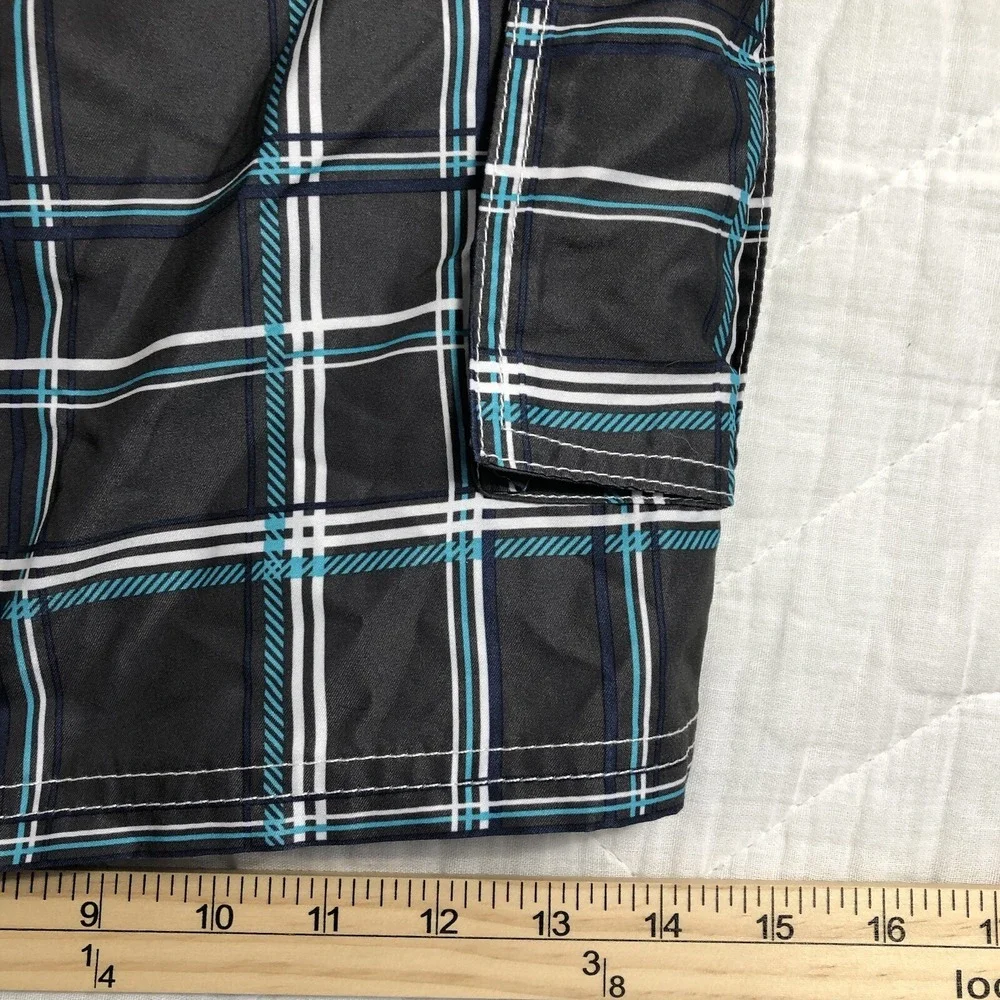 Kanu Surf Board Shorts Men's Plus 3X Gray Blue White Plaid Cargo Swim Trunks NWT